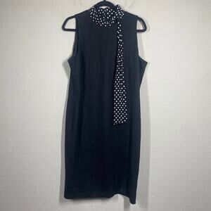 Sara Campbell Large Mock Neck Tie Shift Dress Black Polka Dot Sleeveless